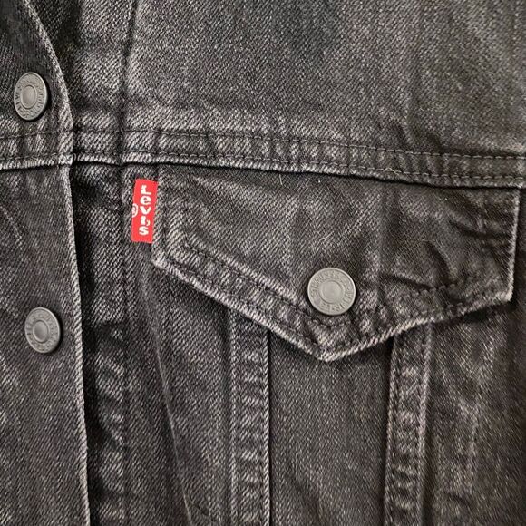 Levi’s Sherpa Collar Denim Jacket Men’s Large Black Trucker Jacket Lined Warm - Picture 8 of 9